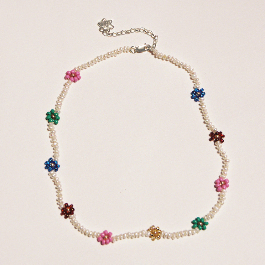Summer Palace Pearl Necklace - Multicolour Daisies